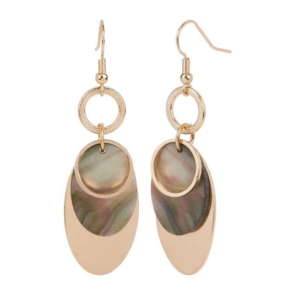 Gold Overlay with Abalone Dangle Earrings - Picture 2 of 2